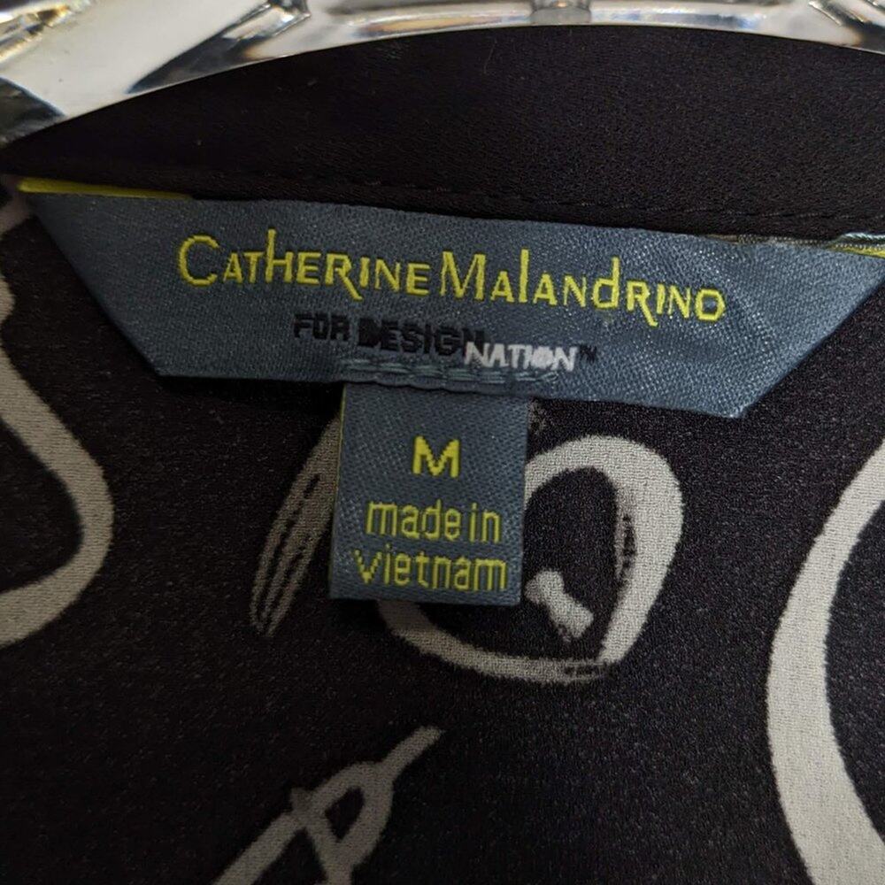 Catherine Malandrino Black Paris Faces Print Blouse Long Sleeve Button Up Size M - Picture 3 of 8